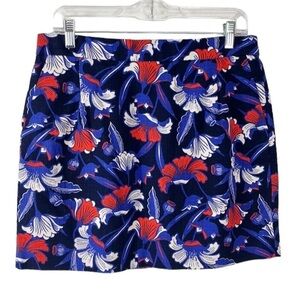 J. Crew Factory Woven Textured Mini Skirt Women's 10 Blue Red Floral A-Line EUC